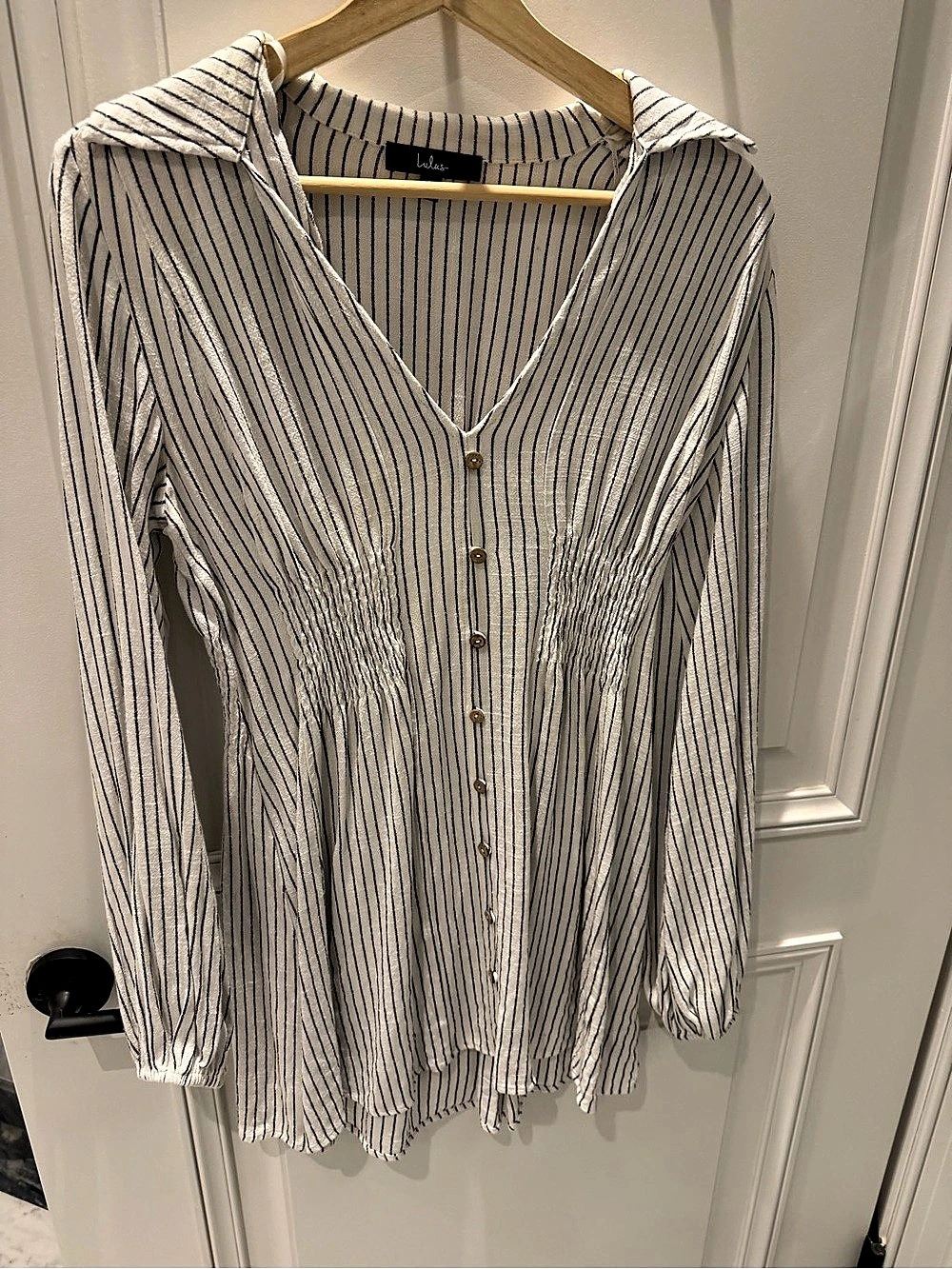 Zara Striped Button Down Blouse in White & Black